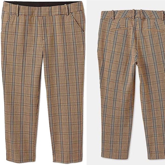 Ava & Viv Pants - Ava & Viv Brown Plaid Mid-Rise Stretch Ankle Pants NWT 24W